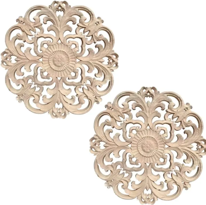 2 piezas de apliques de madera tallada, calcomanía tallada de estilo vintage, estilo europeo sin pintar para decoración de paredes de muebles (1 #, 20 cm) - 1