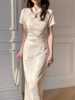 Diseño adelgazante de cintura de hoja de bambú de verano con sensación de temperamento, nuevo vestido cheongsam de estilo chino para mujer - details 0