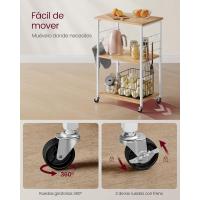 Estantería de Cocina con Ruedas, Carrito de Servicio de 3 Niveles, Estantería para Microondas, Horno, Tostadora, Marco de Metal con 6 Ganchos, Marrón Rústico y Negro - details 20