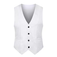 Chaleco Formal sin mangas con bolsillos, traje masculino de un solo pecho, chaleco informal para fiesta, Bar, vestido de banquete, chaleco de traje de Color sólido - details 5