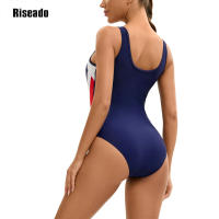 Trajes de baño de una pieza con bloques de color para mujer, trajes de baño de entrenamiento atlético con espalda en U - details 3