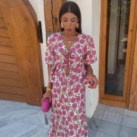 Traje de dos piezas de encaje Floral para mujer, Top de manga corta con lazo hueco, falda ajustada,conjuntos de ropa de calle pa - details 1