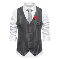Recién llegado, chaleco Retro de Tweed para hombre, vestido a rayas a la moda, chaleco para traje, chaleco informal Vintage para caballero, accesorios de cadena - details 1