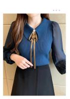 2025 otoño mujer gasa Patchwork suéter manga linterna cuello vuelto jersey con botones mujer Oficina señora suéter invierno - details 12