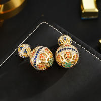 Doble cara ajardinado frente y atrás bola bola pendientes s925 estilo retro tendencia temperamento color auriculares par - details 1