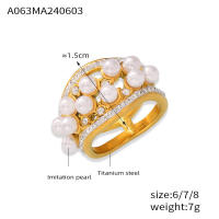 Nueva Bisutería Lujo Circonita Geométrico Anillo Pearl Mujer Elegant Abierto Trabajo Diario Accesorios - details 0