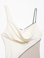 TRAFZA-vestido Midi elegante de fiesta de verano para mujer, sin mangas, asimétrico, con cuello oscilante, línea brillante, vestido ajustado decorativo - details 4