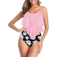 Sexy con volantes con cintura alta y cojín en el pecho, traje de baño dividido en bikini para mujer - details 12