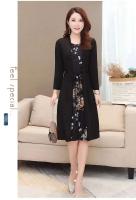 Vestido Midi Vintage ral de talla grande para mujer, moda coreana, elegante, para primavera y otoño, jersey de manga larga empalmado, bata informal - details 14