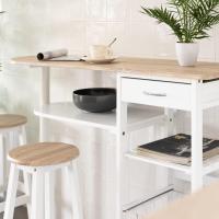 Taburetes con 1 Cajón, 2 Estantes, Cesta extraíble y Botellero para Cocina de Madera Blanco y Natural - details 4
