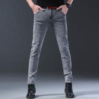 Nuevos Jeans Para Hombre Estilo Coreano Cómodos Y Ajustados De Cintura Media Pantalones Casuales De Desechabilidad mid Waist Gris - details 8