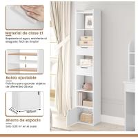 Libreria Alta Estantería de 6 Compartimentos con 2 Cajones y Armario con Puerta Blanco - details 3