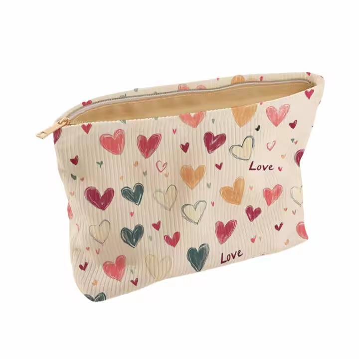 Bolsa de Maquillaje Portátil con Diseño de Corazones Coloridos Estuche de Viaje Doble Cara con Cierre de Crema - 1
