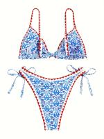 Bikini de 2 Piezas con Estampado Floral Estilo Boho Escote en V con Lazo en la Espalda Descubierta Corte Alto para Mujeres Moda - details 1