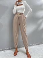 Pantalones femeninos de cintura alta lisos primavera otoño nuevos en pantalones de lino para mujer pantalones bombachos holgados clásicos - details 1