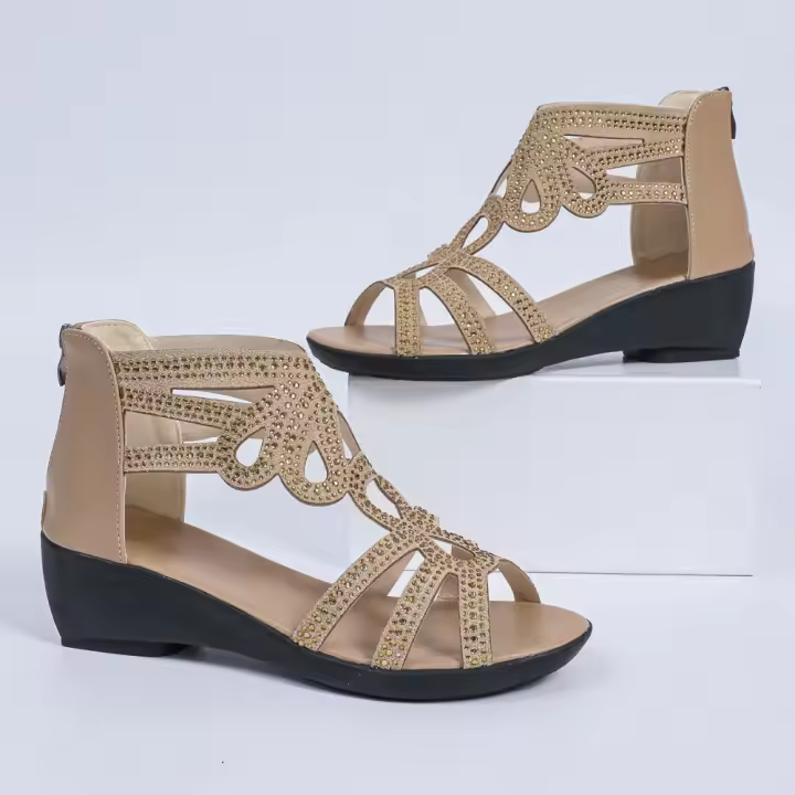 Tacón de cuña suela gruesa nuevos zapatos de mujer sandalias huecas con cremallera lateral impermeables a la moda - 1