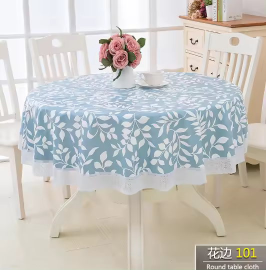 Mantel impermeable de PVC para Hotel, resistente al aceite, grande, Circular, cubierta de mesa redonda de plástico con dobladillo de encaje - 1