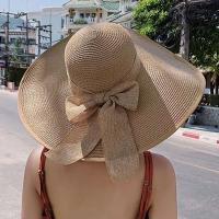 Sombreros de paja de verano con lazo para mujer, gorro con protección solar transpirable para vacaciones y playa, sombrero con visera - details 2