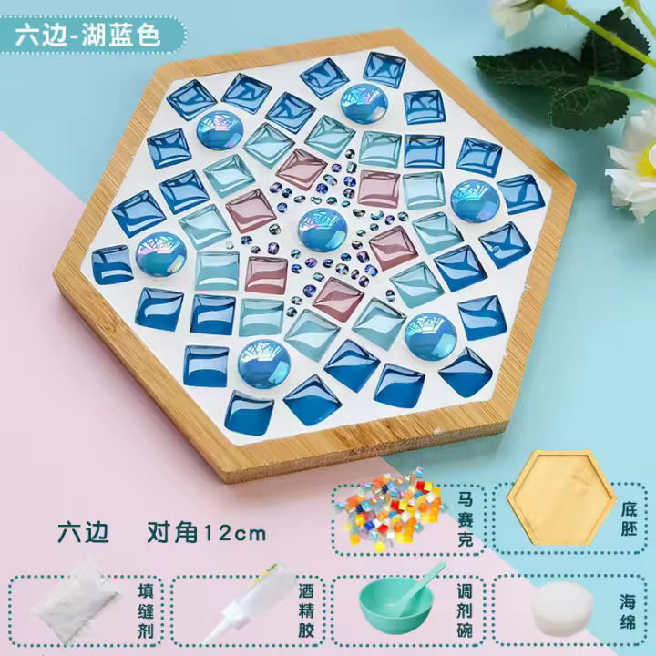 Posavasos de Mosaico Hecho a Mano DIY Almohadilla de Bambú para Taza Patrón de Corazón Cuadrado - 1