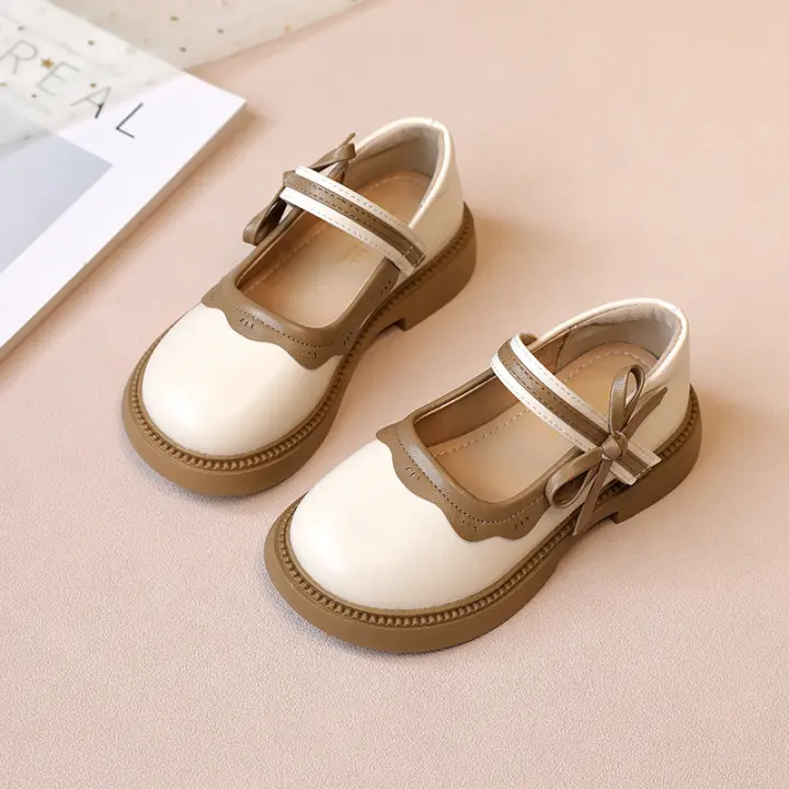 Zapatos individuales de cuero con lazo de un solo lado para niña, borde con volantes, tela informal, sencilla y desgastada de princesa - 1