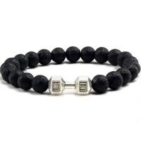 Brazalete Vintage para hombre, colgante con mancuerna de cuentas de piedra Natural, pulsera de hilo elástico para regalo de amigo, superventas - details 7