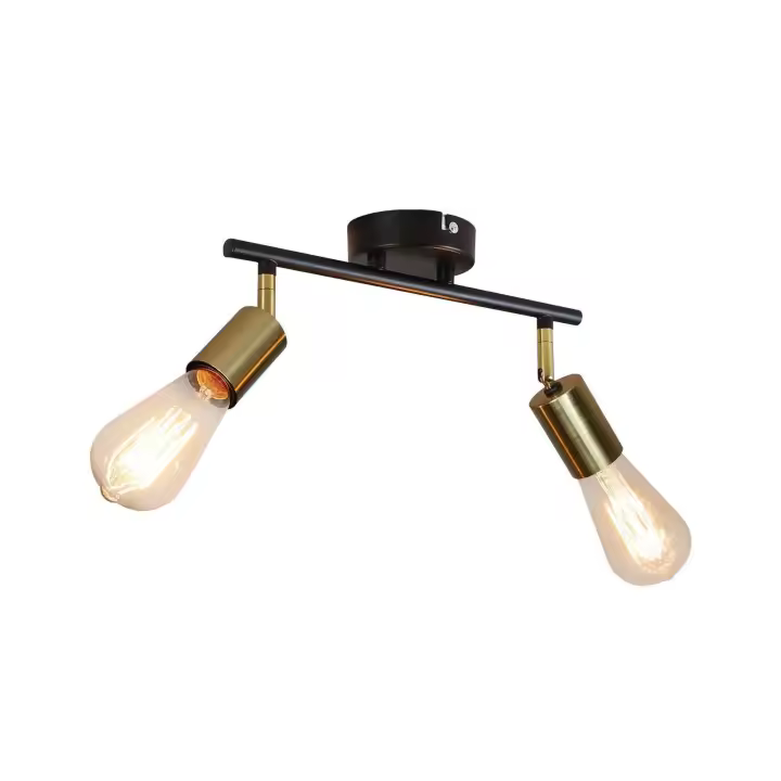 CBJKTX 2 Focos de techo vintage E27 Lámpara de pasillo negra y dorada 360 °   Lámpara de techo giratoria industrial moderna para cocina - 1