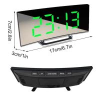 Reloj Digital LED con espejo de pantalla curvada, despertador Digital creativo con pantalla grande, carga USB - details 3