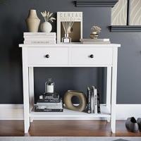 Whtie - Mesa de consola para sala de estar, pasillo, mesa de teléfono, elegante y moderna con dos cajones con estante inferior