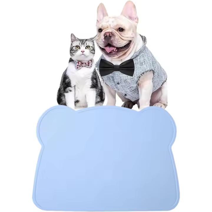 Alfombra de silicona para comida de gatos Sin BPA, fácil de limpiar, adecuada para gatos y perros, antideslizante y impermeable para el hogar (azul) - 1