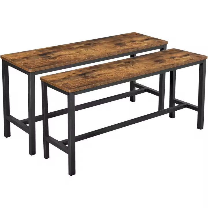 Bancos para Cocina, Juego de 2, Bancos Interiores Estilo Industrial, 108 x 32,5 x 50 cm, Estructura Metálica Duradera, para Cocina, Comedor, Sala de Estar, Marrón Rústico KTB33X - 1