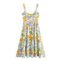 TRAFZA Midi-vestido sin mangas con estampado de frutas para Mujer, elegante vestido informal con dobladillo y Espalda descubierta, moda de verano - details 2