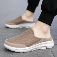 Zapatillas casuales sin cordones, grandes y altas, ligeras, para hombre: parte superior de tela y malla transpirable, suela acolchada MD, detalles en azul marino/naranja, comodidad para todas las estaciones para deportes y uso informal - details 6