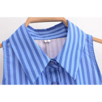 OUWU- Aoaiiys Vestido A Rayas Para Mujer Vestido De Un Solo Pecho Con Cuello Vuelto Corte En A Sin Mangas Moda De Verano Vestidos Elegantes Para Mujer - details 3