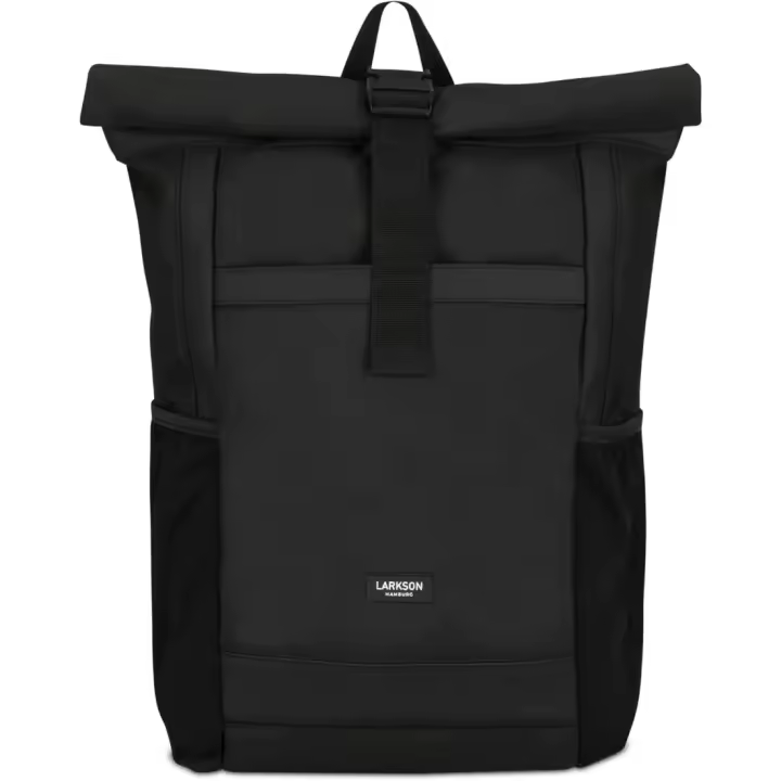 Mochila Enrollable Hombre & Mujer Negro - No 2 - Macuto para Viaje, Uni, Trabajo - de Botellas Pet Recicladas - Bolso para Portátil 16 Pulgadas - Impermeable - 1