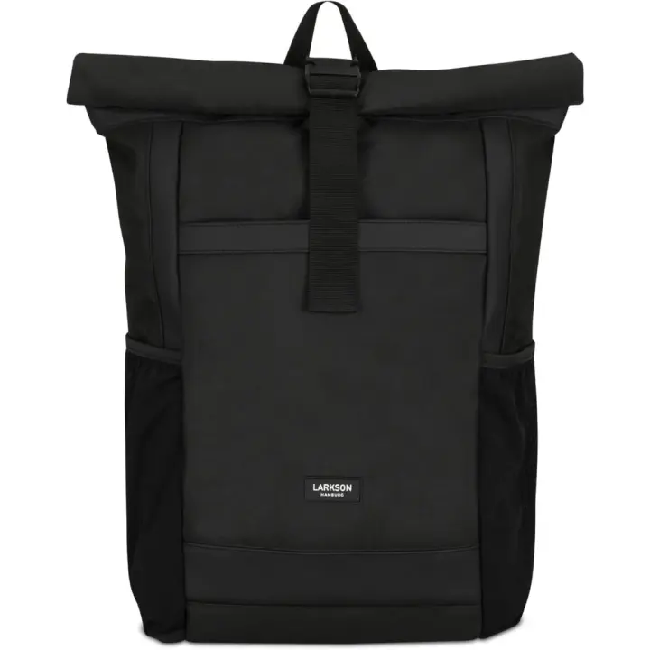 Mochila Enrollable Hombre & Mujer Negro - No 2 - Macuto para Viaje, Uni, Trabajo - de Botellas Pet Recicladas - Bolso para Portátil 16 Pulgadas - Impermeable - 1