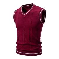 Nuevo Chalecos sin mangas de punto con cuello en V para hombre, jerséis de punto ajustados, suéteres de moda de retales, ropa de calle informal inteligente - details 11