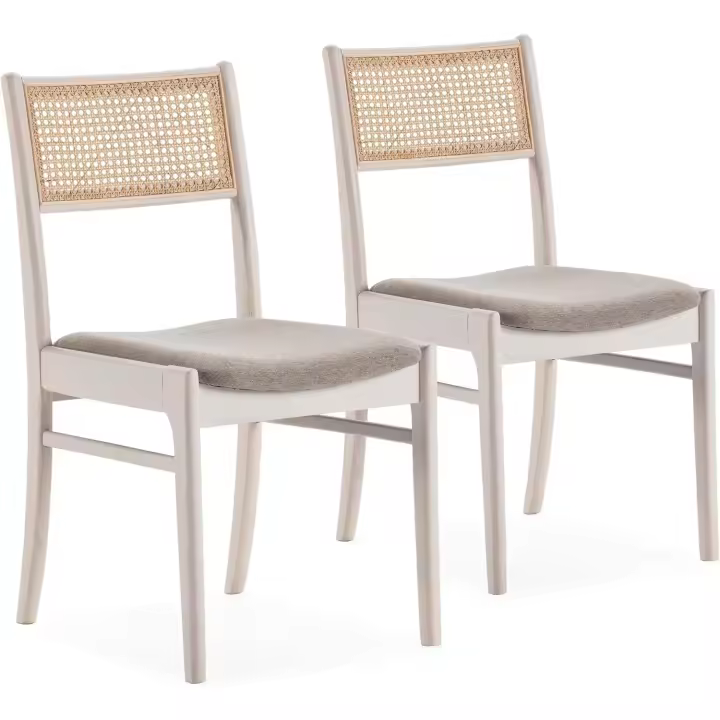 Pack 2 sillas, Madera Maciza y ratán Natural, 45,5 cm (Ancho) 54,5 cm (Profundo) 82 cm (Alto) - 1