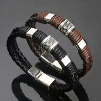 Pulsera de cuero tejido con cuentas Estilo Punk de Hip-hop para hombres - details 1