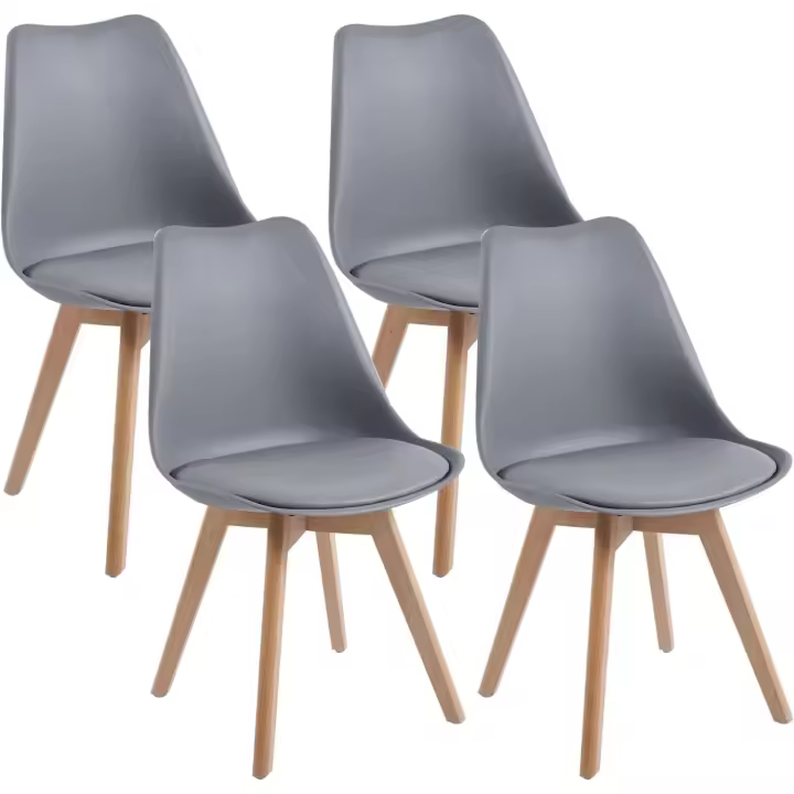 Comedor escandinava, Silla de Oficina Retro, Asiento Acolchado de Haya Maciza (Gris, Lote de 4) - 1