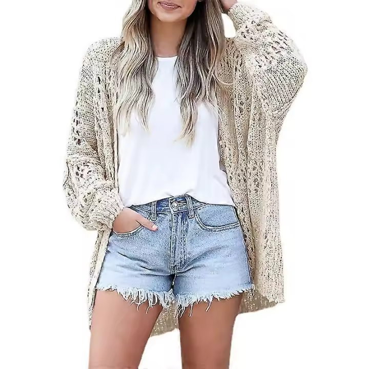 Cárdigan de moda para mujer, Mohair hueco de manga larga, primavera y otoño BSSM - 1