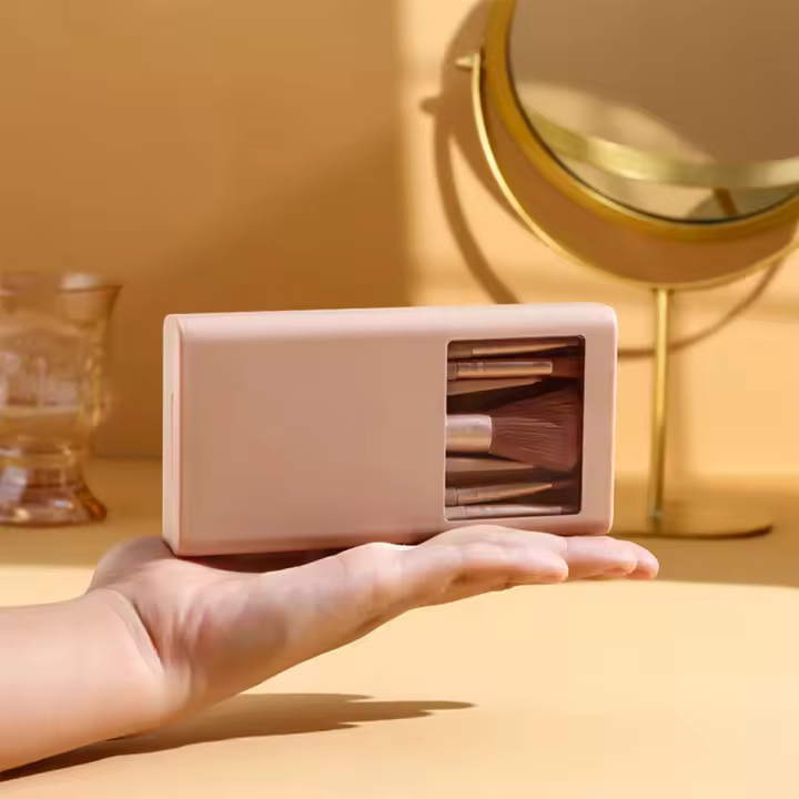 Juego de Brochas de Maquillaje Portátil, Caja de almacenamiento de Pelo, Brochas Súper suaves para Polvos Sueltos - 1