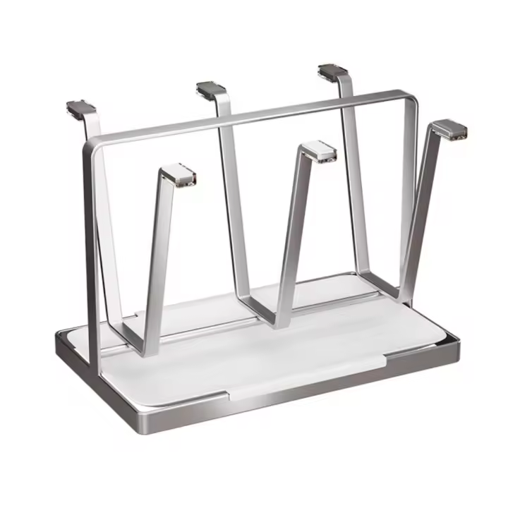 Soporte para 6 vasos de vidrio con base antideslizante, ahorra espacio, de acero inoxidable, con bandeja escurridora de botellas para bar. - 1