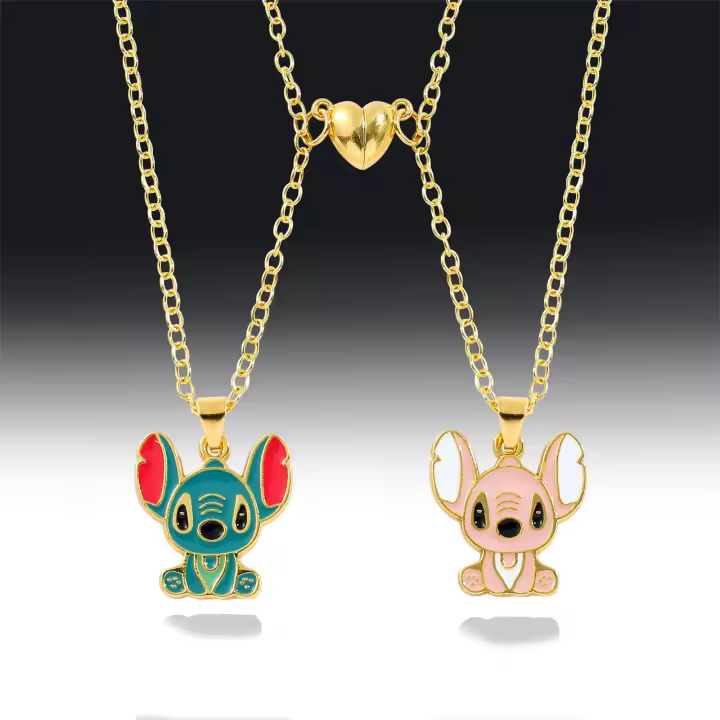 Collar de corazón de punto para pareja, color dorado y plateado, ángel y punto, estilo lindo, regalo para niña - 1