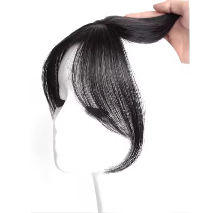 Pelucas con flequillo de parte media, extensión de cabello Invisible con flecos falsos, cabello Natural, postizos con Clip negro - 1