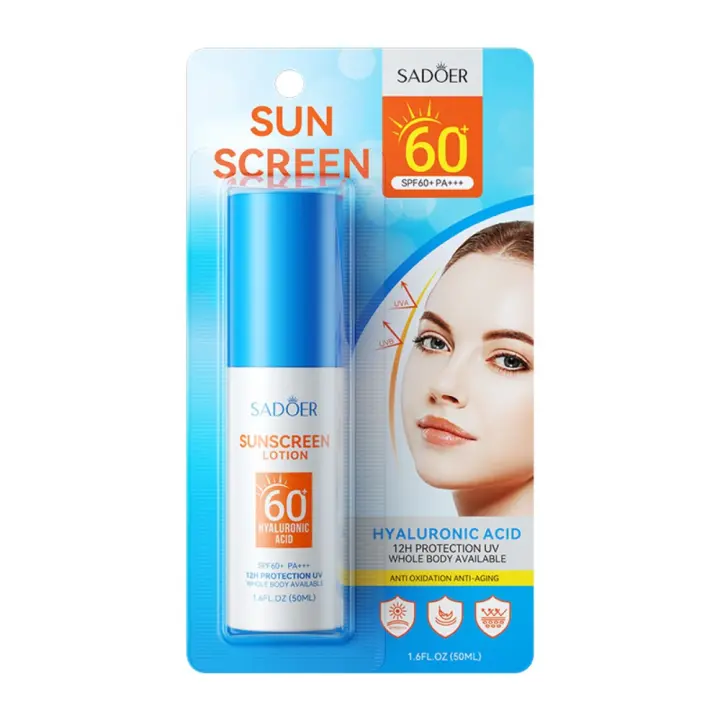 Protector solar con ácido hialurónico,Crema hidratante recargable con protección UV para exteriores con FPS 60 de amplio - 1