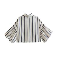 OUWU- Camisa Holgada A Rayas Con Manga De Burbuja Para Mujer, Gran Oferta De Temporada, Nuevo Estilo, Informal, Cuello Tipo Polo, Manga Corta, Top De Moda - details 19