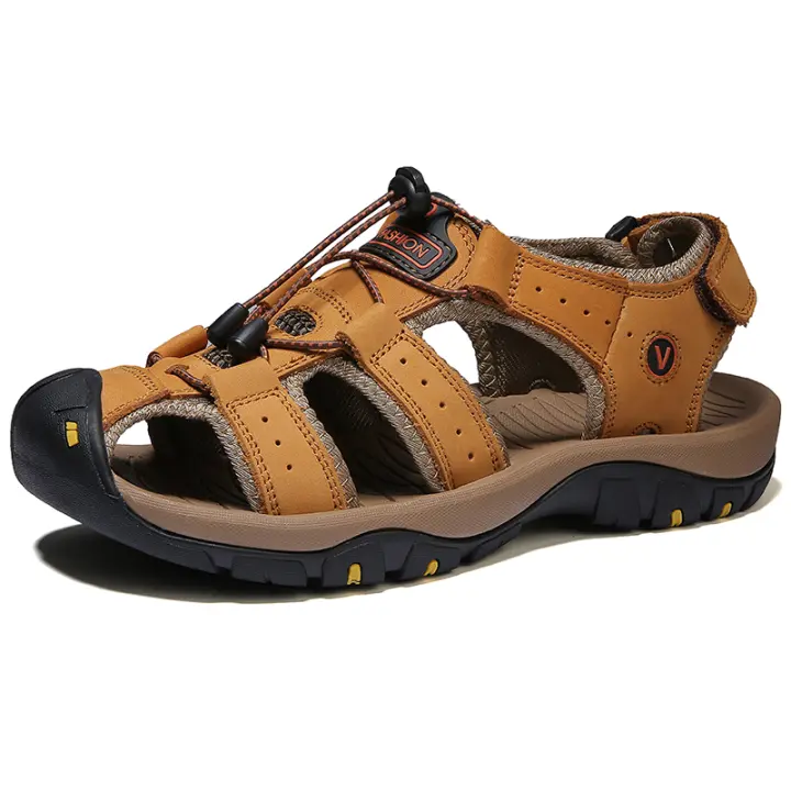 Sandalias de cuero para hombre, zapatos impermeables de Punta cerrada para senderismo al aire libre, deportes atléticos, playa, pescador - 1