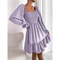 Vestido elegante de moda con cuello cuadrado largo y manga sólida para mujer. - details 14
