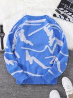Nuevo Popular primavera otoño Graffiti Jacquard patrón suéter Casual cuello redondo contraste Color tejido jersey de los hombres - details 4