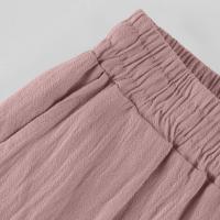 Pantalones holgados de nueve puntos de pierna ancha de algodón y lino de Color sólido con cintura elástica de verano para mujer - details 6